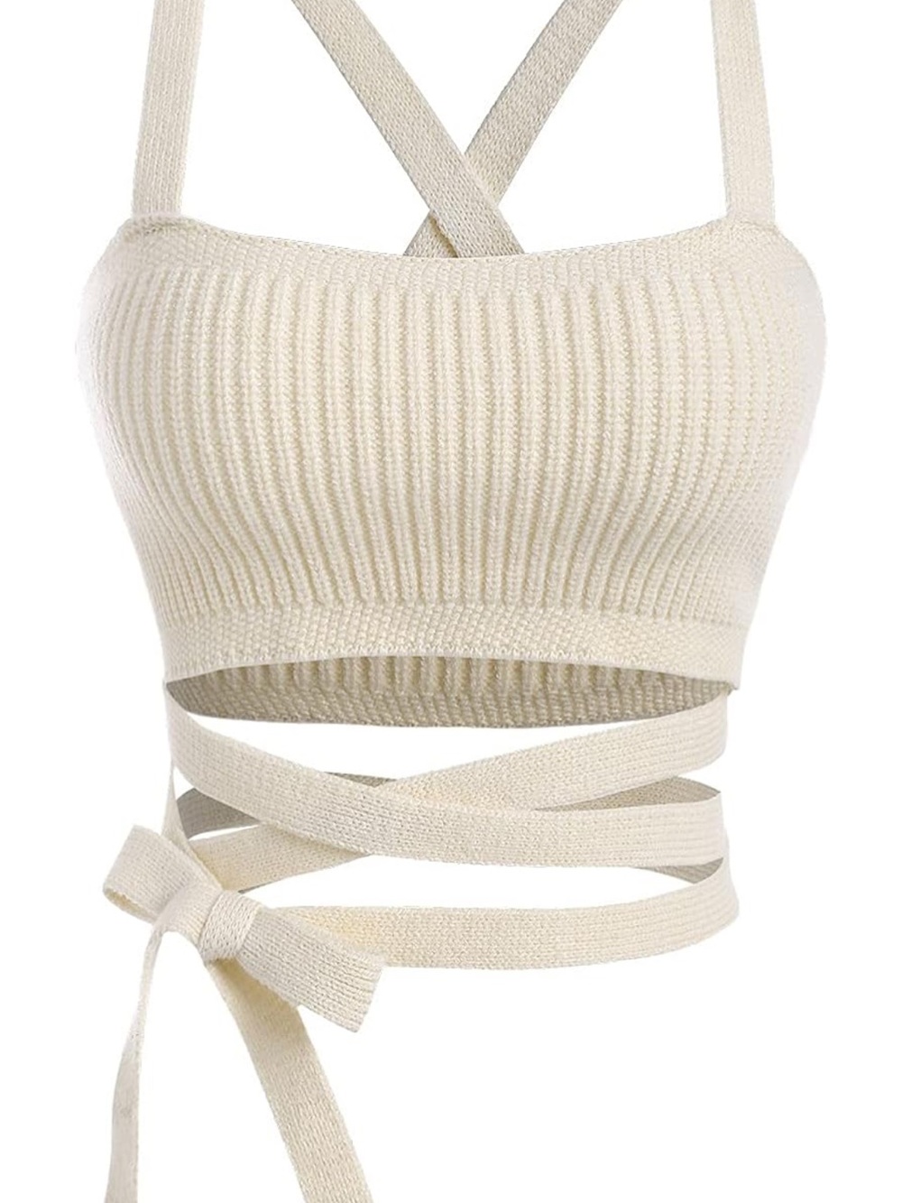 Zaful Cream Ribbed Wrap Bandeau Top